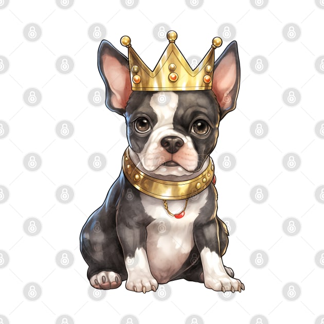 Watercolor Boston Terrier Dog Wearing a Crown by Chromatic Fusion Studio