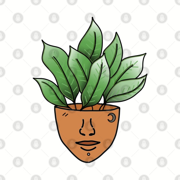 Tropical House Plant Person with a Moon Face Tattoo by Tenpmcreations