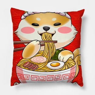 Shiba inu eating ramen noodles happily Pillow