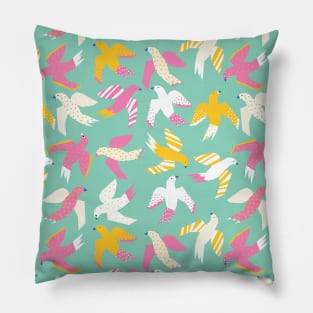 Colorful Collage Birds Pillow