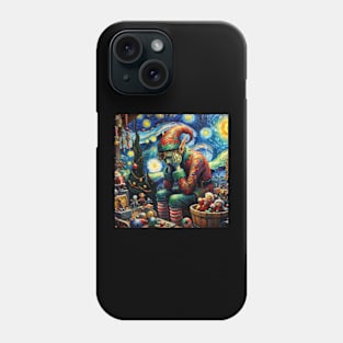 Solitary Elf: Starry Night Gift Preparation - Van Gogh-Inspired Art Series Phone Case