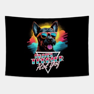 Retro Wave Russel Terrier Hot Dog Shirt Tapestry