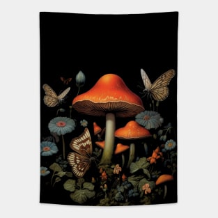 Vintage Goblincore Mushrooms and Butterflies Tapestry