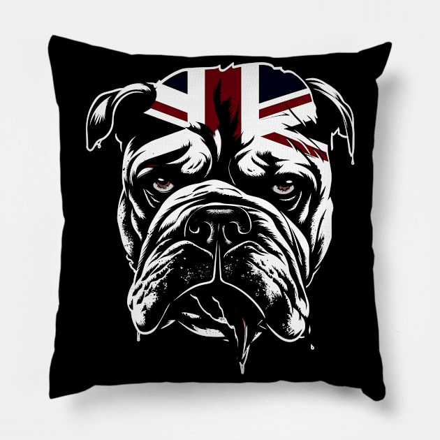 Vintage Bulldog Head with British Flag Illustration Pillow by TeeTrendz