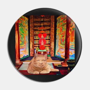 Eckhart Tolle Zen Master Cat Laying In A Chinese Style Temple Pin