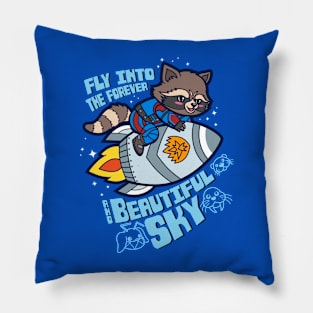 Cute Superhero Adorable Raccoon Riding Rocket With Movie Quote Pillow