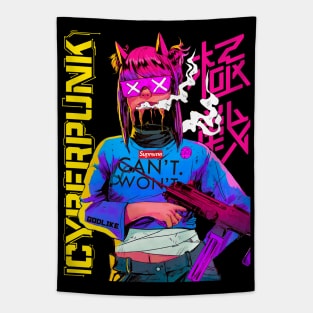 Vaporwave Cyberpunk Urban Style Girl Tapestry