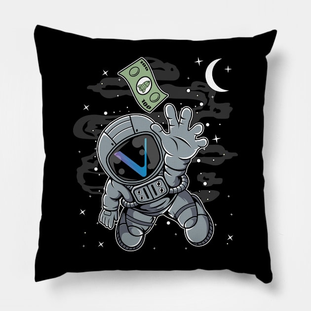 Astronaut Reaching Vechain VET Coin To The Moon Crypto Token Cryptocurrency Blockchain Wallet Birthday Gift For Men Women Kids Pillow by Thingking About