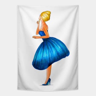 Blonde girl in blue dress Tapestry