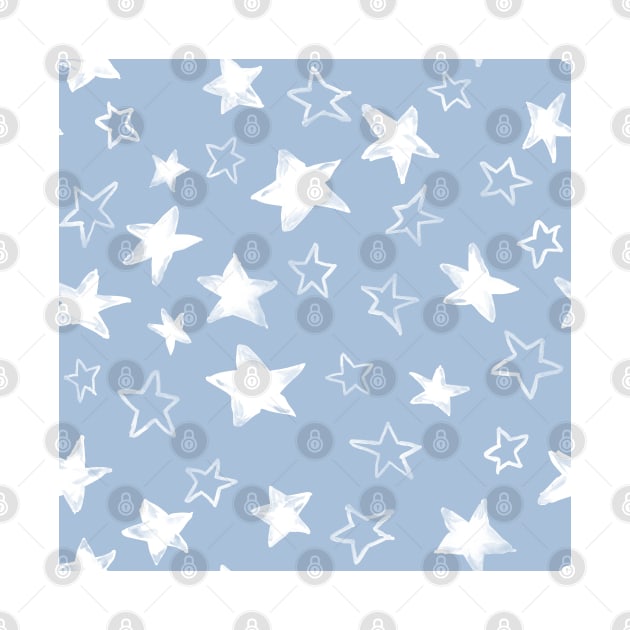 Holiday christmas watercolor white stars over sky light blue background by marufemia