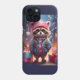 Cute Raccoon with Gifts in Winter Wonderland Phone Case