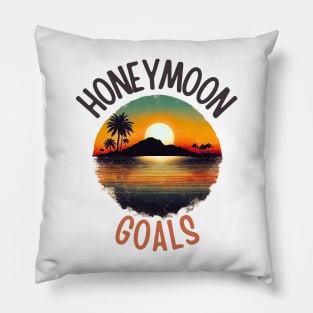 Honeymoon Goals Tropical Vintage Sunset Pillow