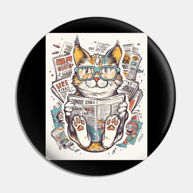 Reading Cat Bookworm Student Pin by Vlaa