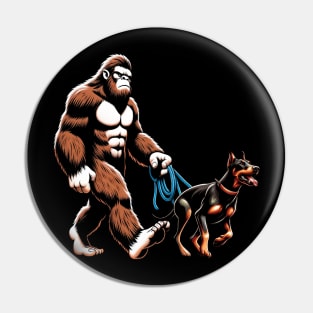 Bigfoot Walking Doberman Pinscher Dog Tee Triumph for Fans of Elegant Canines Pin