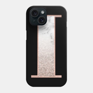 Monogram rose gold glitter marble I Phone Case