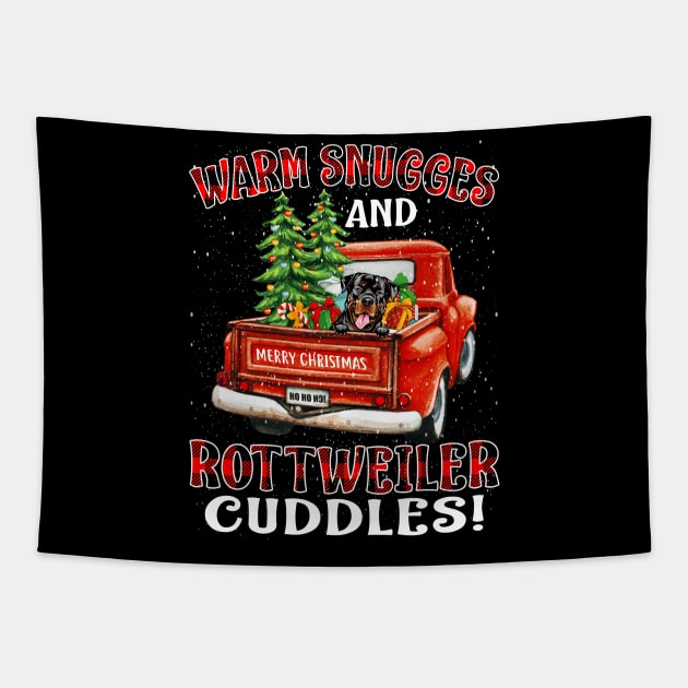 Warm Snuggles And Rottweiler Cuddles Truck Tree Christmas Gift Tapestry by intelus