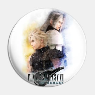 Watercolor portrait of Cloud Strife and Sephiroth Pin