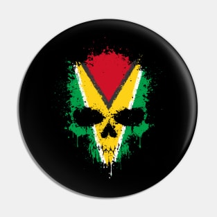 Chaotic Guyanese Flag Splatter Skull Pin