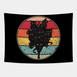 Black Cat Team Vintage Sunset Style Tapestry