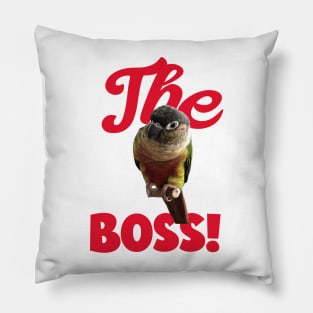 The Boss Green Cheek Conure Parrot Bird, Love for birds Pillow