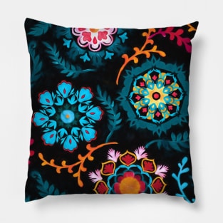 Suzani Inspired Pattern on Black Pillow