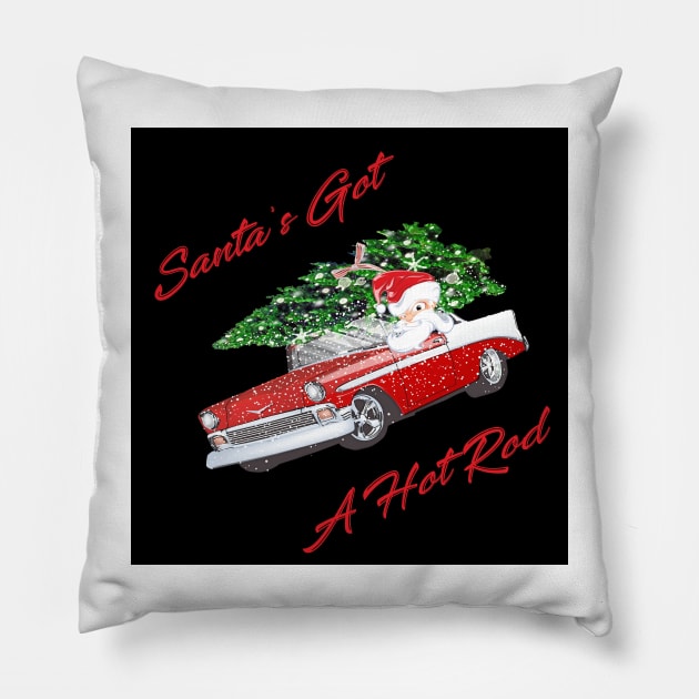 Santa's Got a Hot Rod Vintage Car Christmas Pillow by allthumbs