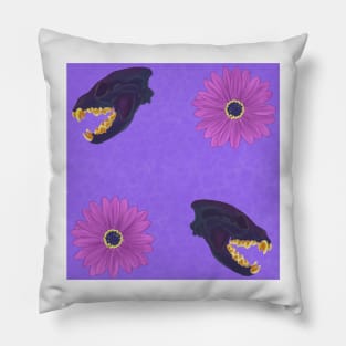 Oil Spill Hyena Skull Floral Purple Pillow