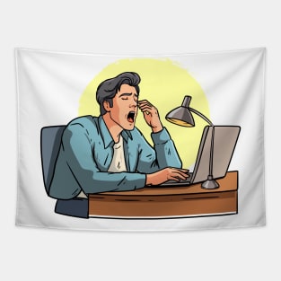 Man Tired Working Tapestry