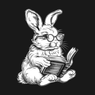 Cute Easter Rabbit Reading Bunny With Glasses Happy Easte T-Shirt