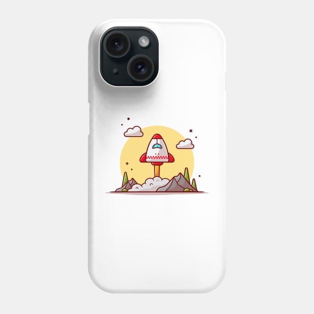 Space Shuttle Taking Off with Clouds, Mountain and Tree Space Cartoon Vector Icon Illustration Phone Case by Catalyst Labs