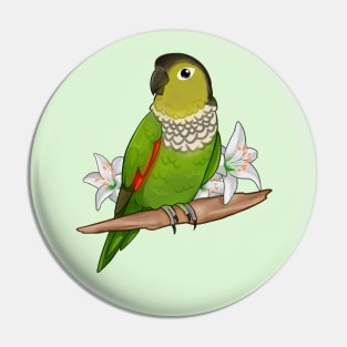 Cute Black Capped Conure with Lillies Pin