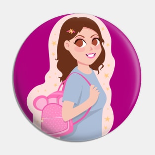 Cute Girl With Bag Drawing Pin