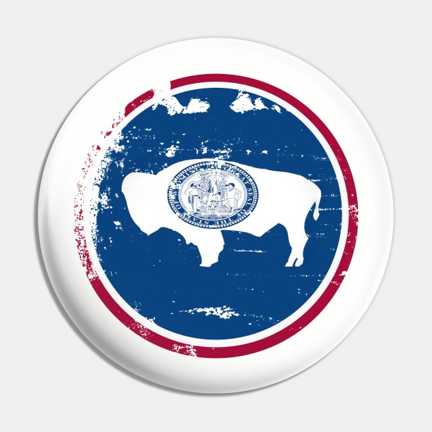 Distressed Wyoming State Flag Buffalo Symbol Pin by MetaModern