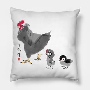 Annoyed Hen and Annoying Chicks Pillow