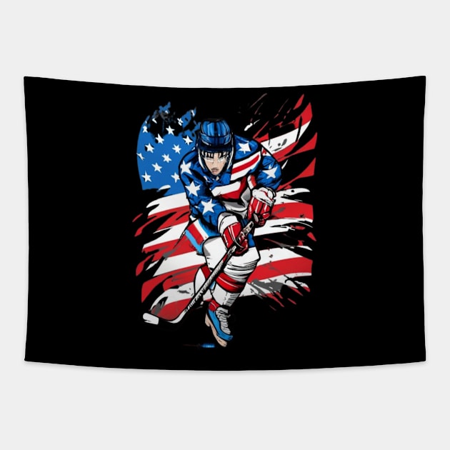 Hockey American Flag  design Hockey Tapestry by click2print