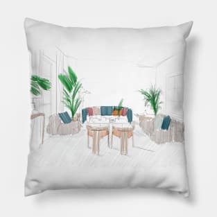 living floral garden in architecture interior wallpaper Pillow