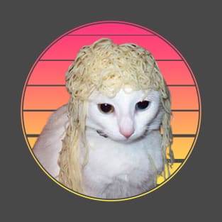 Cat With Spaghetti On Its Head Vaporwave T-Shirt