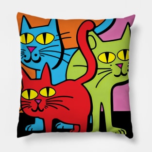 Quirky Colourful Cats Pillow