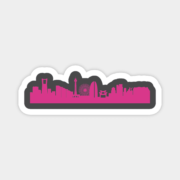 Yokohama skyline pink Magnet by 44spaces