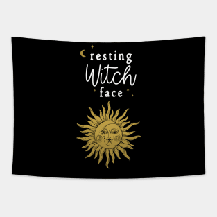 Resting Witch Face with Sun Moon Celestial Tapestry