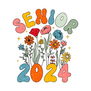 Groovy Wildflowers Senior 2024 Class Of 2024 Graduation T-Shirt