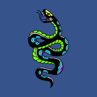 Colourful, Bold, Modern Design of a Traditional Snake Tattoo T-Shirt