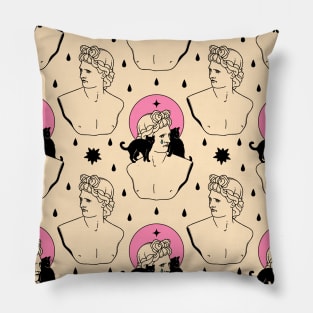 Greek God Black Cat Pattern in beige Pillow