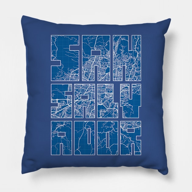 San Salvador, El Salvador Map Typography - Blueprint Pillow by deMAP Studio