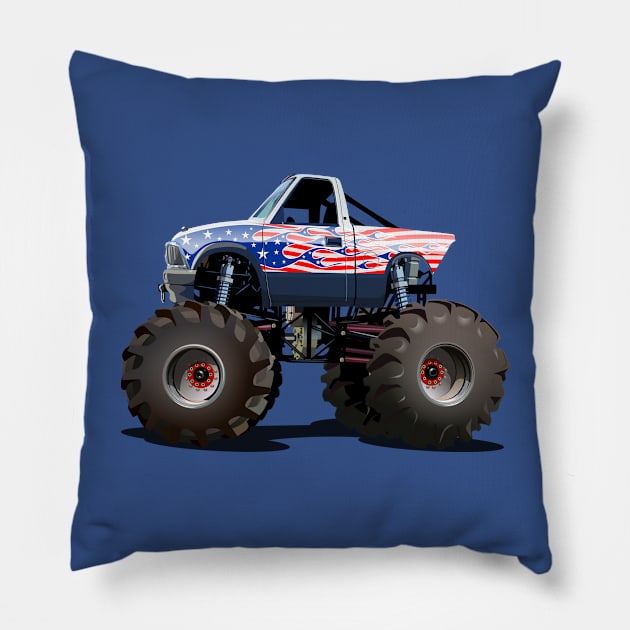 Cartoon monster truck Pillow by Mechanik