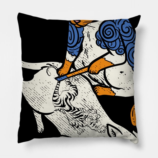 Cat inking Tiger on Cat Irezumi Tattoo Artist Catlover Gift Pillow by Riffize