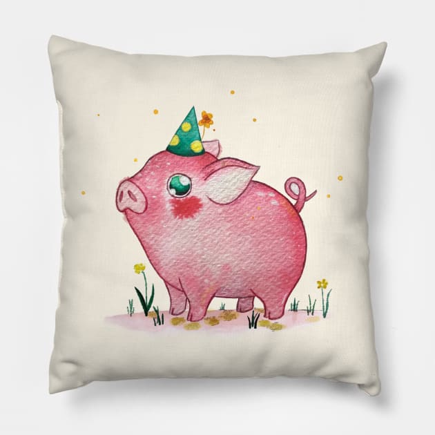 Birthday Piggie Pillow by Hana Nekrep Art