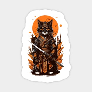 Yellow moon samurai cat Magnet