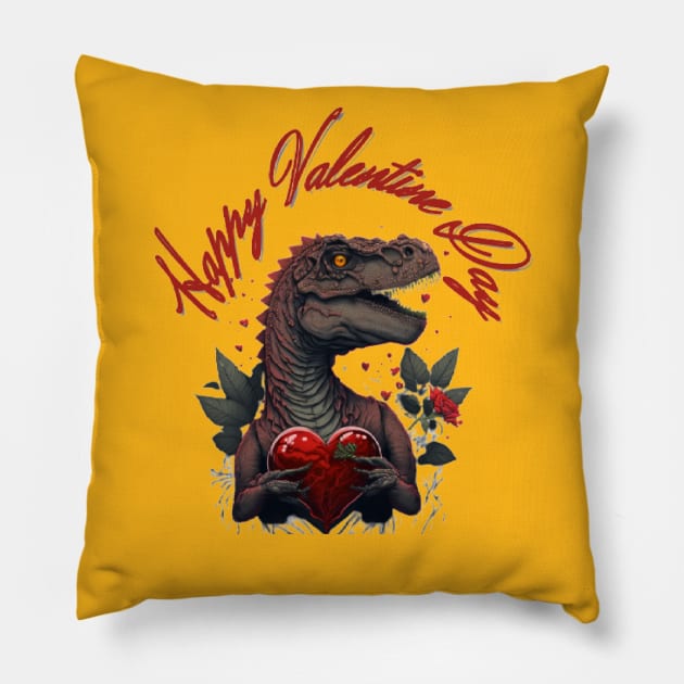 Happy Valentine's Day Trex Gift Pillow by SanyD