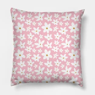 White Flower Pattern in Pink Pillow